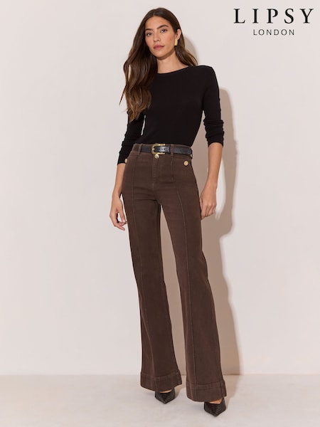 Czekoladowy brąz - Lipsy High Waist Relaxed Flare Jeans