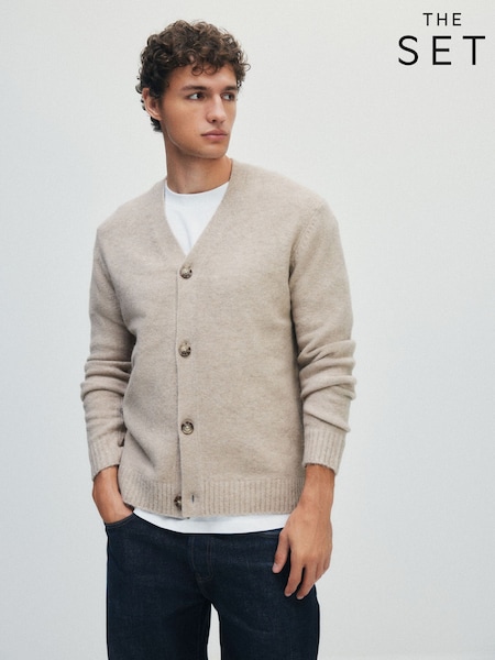 灰棕色 - Regular The Set Textured Knit Cardigan