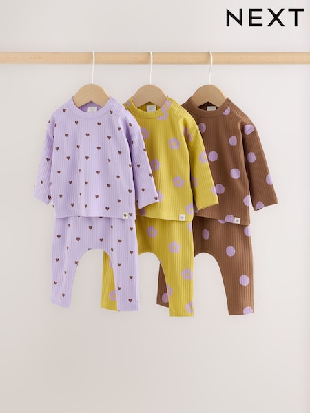 Marron/violet - Ensemble 6 pièces haut à manches longues et legging bébé (0mois-2ans)