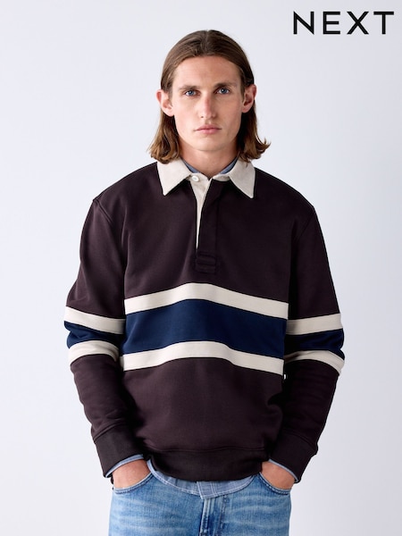 كتل لون بني شوكولاتة - Regular Rugby Polo Sweatshirt