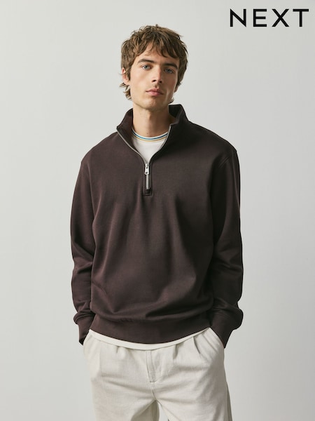 Chocolate Brown - Regular Regular Fit Quarter Zip Sweatshirt