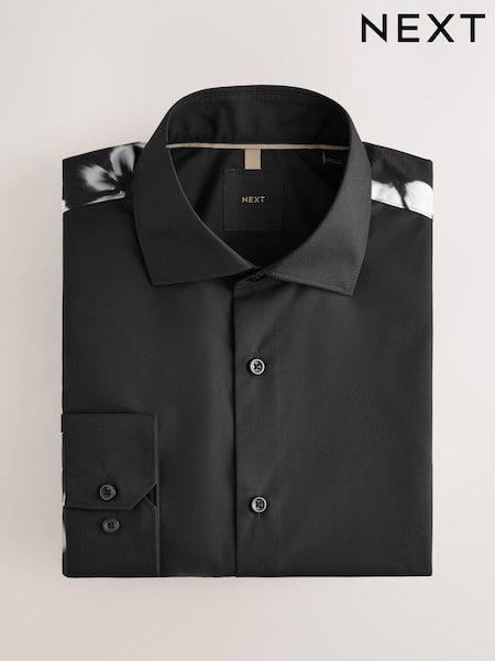 Svart/Hvit Blomstrete erme - Regular Regular Fit Long Sleeve Party Shirt