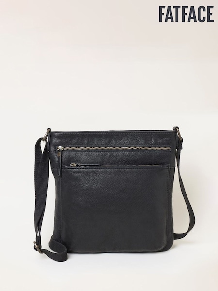 Black - Fatface Leather Crossbody Bag