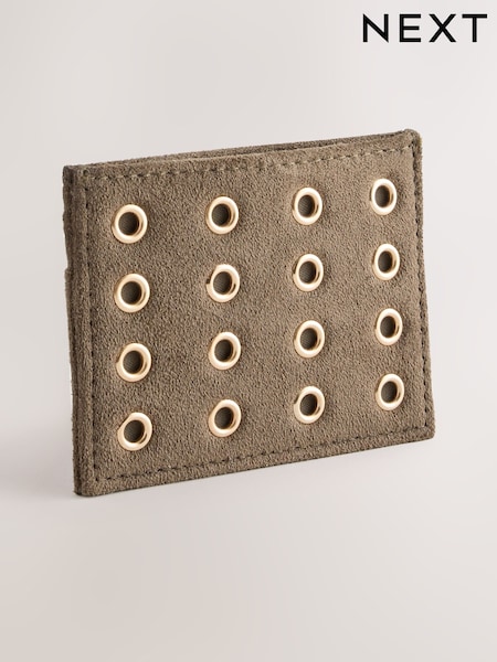 Khaki - Eyelet Suedette Cardholder