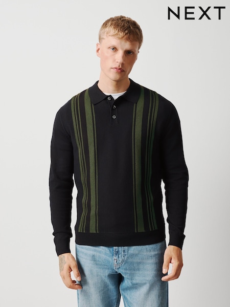 Navy Stripe - Regular Fit Knitted Polo Shirt
