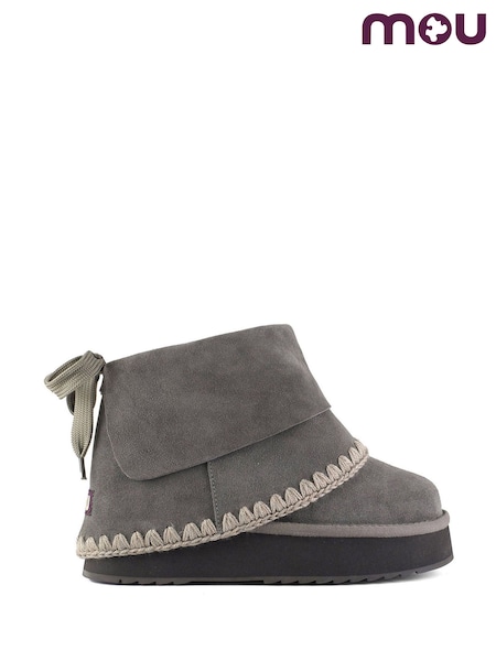 Grey - Mou Sheepskin Lined Eskimo Platform Folding Boots