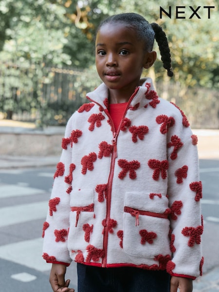 Pink/Red Bows - Zip Up Borg Jacket (3-16yrs)
