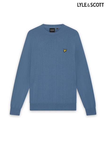 Blue - Regular Lyle & Scott Cotton Merino Crew Neck Jumper