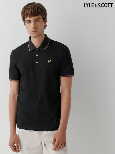 أسود - Regular Lyle & Scott Tipped Short Sleeve Polo Shirt