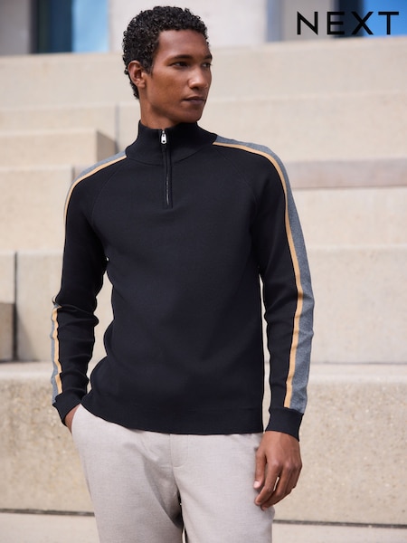Black Overarm Stripe - Regular Quarter Zip Jumper