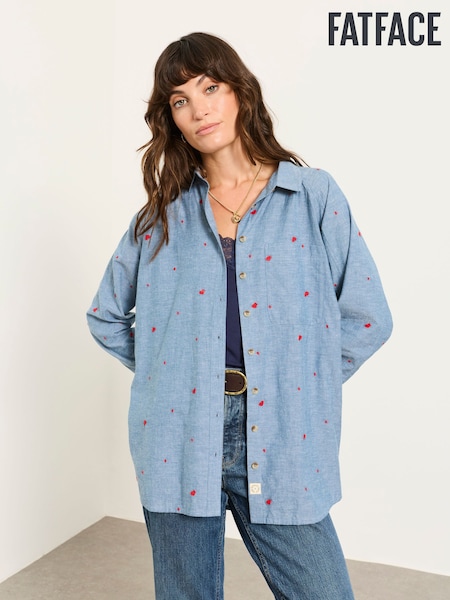 Chambray Blue - Fatface Embroidered Check Shirt