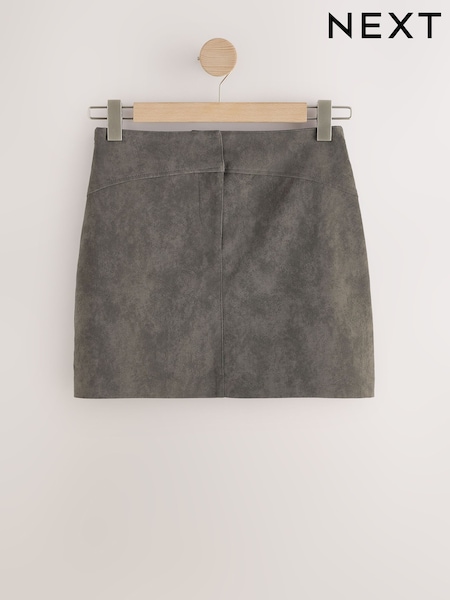 Grey - Faux Leather Suedette Mini Skirt