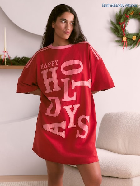 Red Happy Holidays - Bath & Body Works Night T-shirt