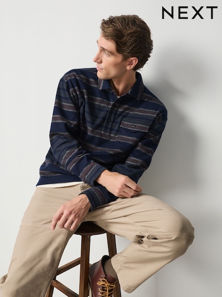 Темно-синий в полоску - Regular Heritage Long Sleeve Overshirt