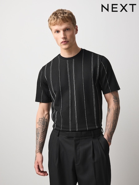 黑色亮片 - Regular Smart Vertical Stripe T-shirt