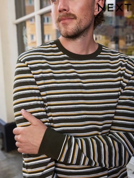 Πράσινο Μαρλ - Regular Horizontal Stripe Long Sleeve T-shirt