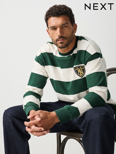 Green/White - Regular Horizontal Striped Long Sleeve T-shirt
