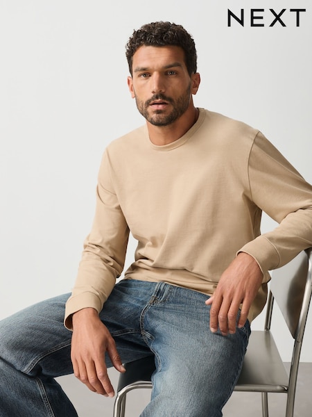 Stone - Regular Heavyweight Long Sleeve Crew Neck T-shirt