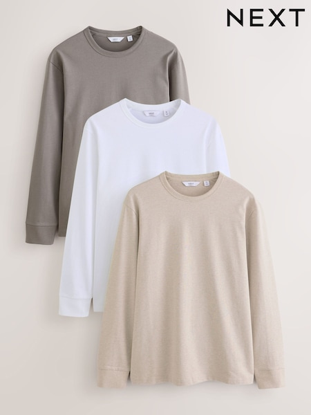 Neutrale Farbe - Regular Relaxed Fit Long Sleeve T-shirts 3 Pack