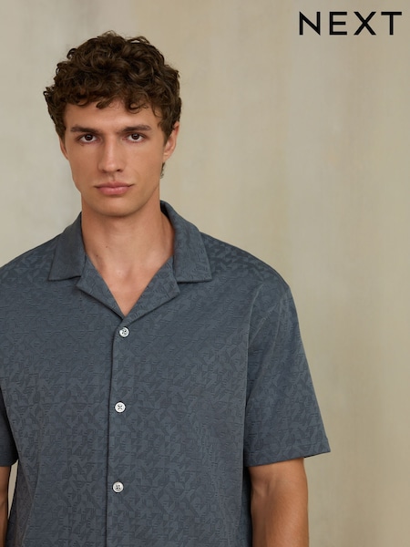 Blue - Regular Jersey Short Sleeve Textured Shirt