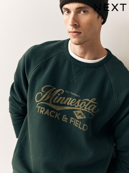 Dark Green Graphic - Regular Soft Loopback Crew Neck Sweatshirt