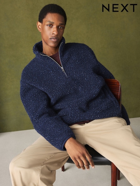 Navy Blue - Regular Nep Borg Quarter Zip Fleece
