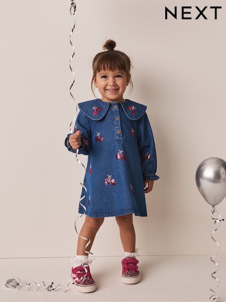 Blue - Cherry Sequin Denim Dress (3mths-8yrs)