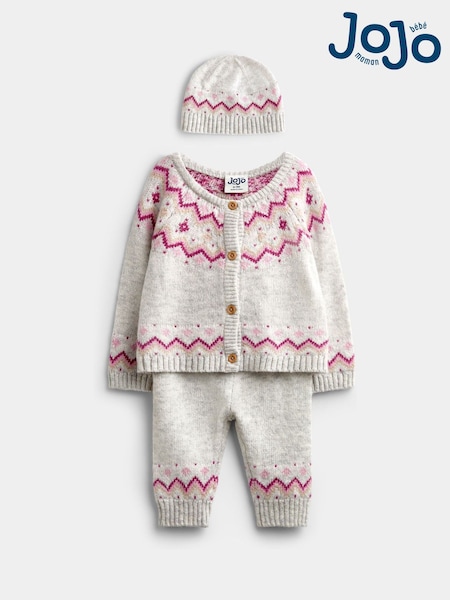 Light Grey - Jojo Maman Bébé 3-piece Fairisle Knit Set