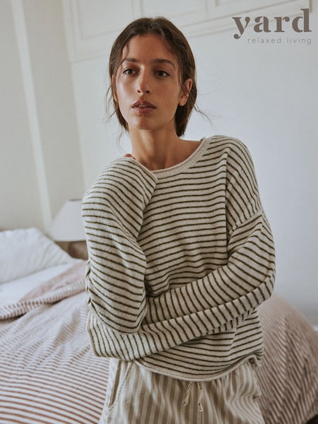 Sage/Ecru - Striped Knit Lounge Jumper