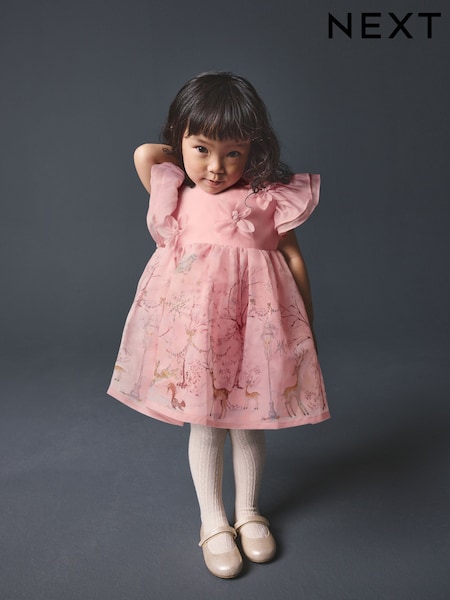 Jasnoróżowy - Floral Corsage Occasion Dress (3mths-8yrs)
