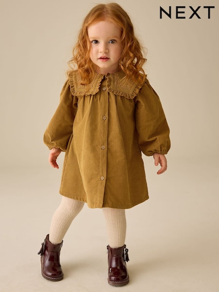 Mustard Yellow - Collar Detail Long Sleeve Cord Dress (3mths-8yrs)