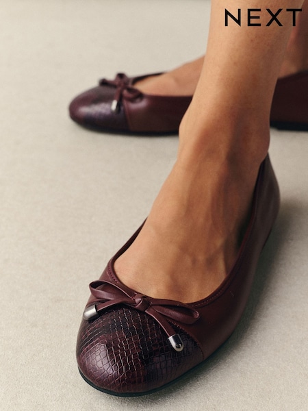 Burgundy Red - Forever Comfort® Leather Round Toe Ballet Flats