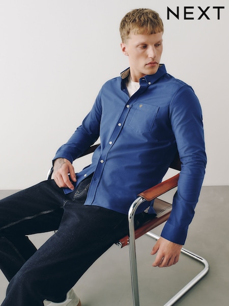Leuchtend Blau - Regular Stretch Oxford Long Sleeve Shirt