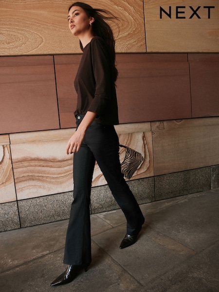 Black - Coated Denim Bootcut Jeans