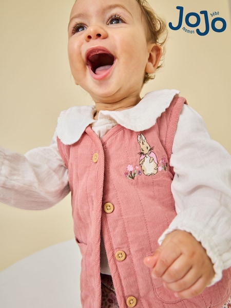 Rose Pink Peter Rabbit - Jojo Maman Bébé Flopsy Bunny Blouse, Legging & Gilet Baby Set