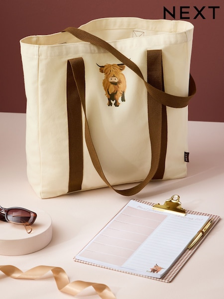 Hamish The Highland Cow Meal Planner List Pad And Tote Shopping Bag Gift Set