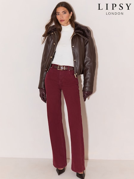 Berry Red - Lipsy Adjustable Waist 90s Wide Leg Jeans
