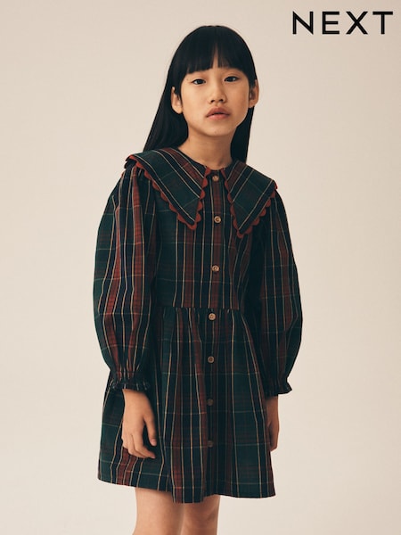 Qırmızı - Collar Tartan Dress (3-16yrs)