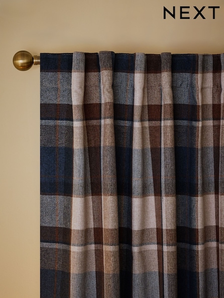 Brushed Check Hidden Tab Top Lined Curtains