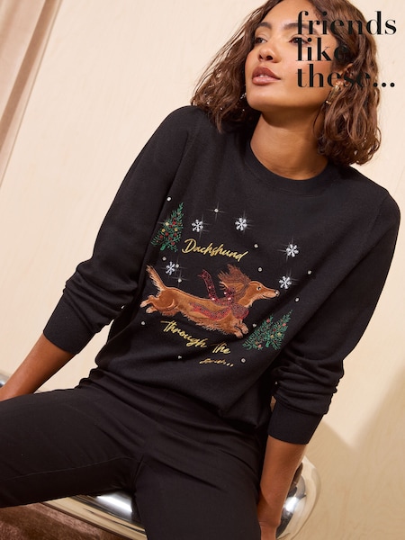 Black Dachshund - Friends Like These Christmas Jumper