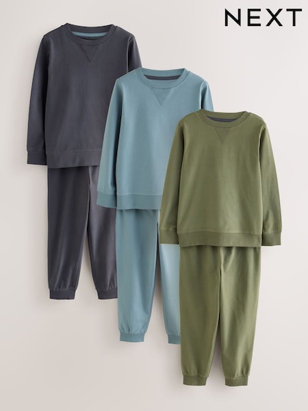 绿色/蓝色/炭灰色 - Long Sleeve Jogger Pyjamas Set 3 Pack (3-16yrs)