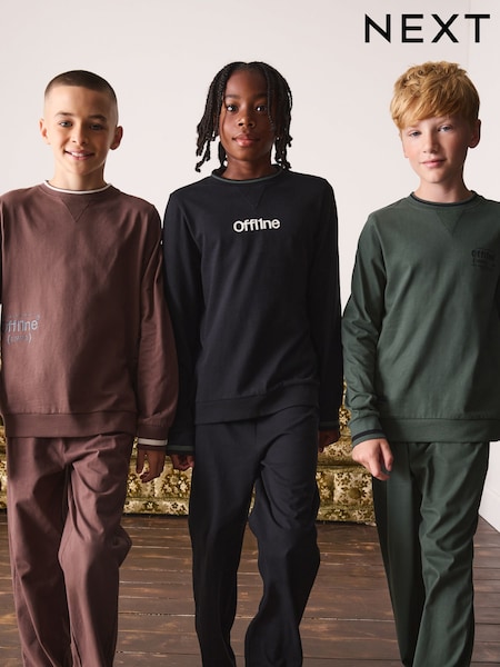 Khaki/Black/Brown Offline - Long Sleeve Jogger Pyjamas Set 3 Pack (3-16yrs)