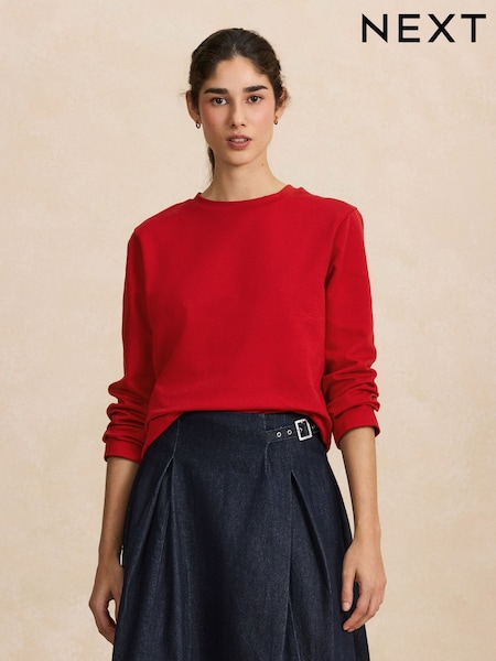 Red - Heavyweight Long Sleeve Crew Neck T-shirt