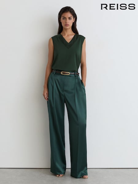 Petrolgrün - Reiss Kallie Cotton-modal Silk-trim Sleeveless Top