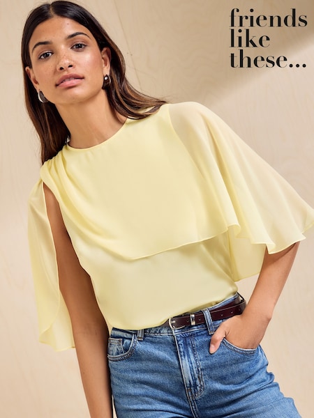 Yellow - Friends Like These Layer Cape Detail Blouse