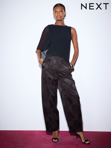 黑色 - Jacquard Barrel Leg Trousers