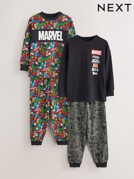 Black/Multi - Marvel Long Sleeve Jogger Pyjamas 2 Pack (3-14yrs)