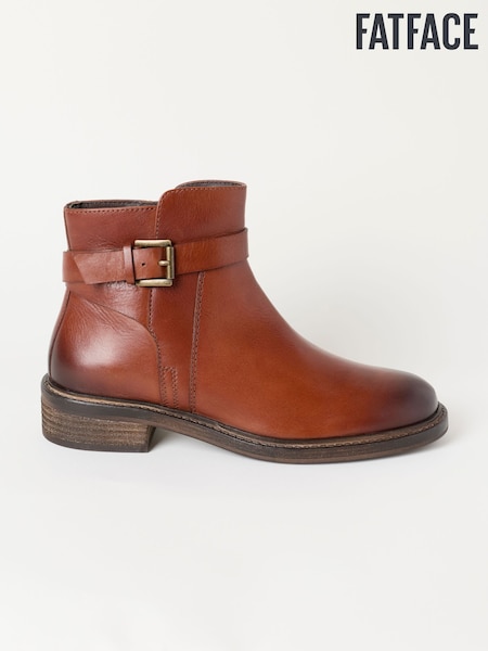 Tan Brown - Fatface Wide Fit Buckle Leather Ankle Boots