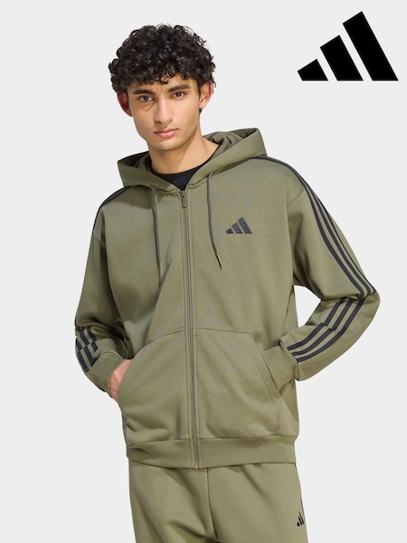 Green - Regular Adidas Essentials 3-stripes Fleece Full-zip Hoodie
