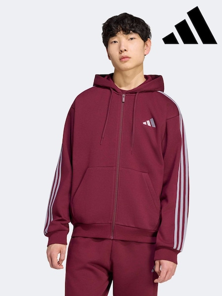 Burgundy - Regular Adidas Essentials 3-stripes Fleece Full-zip Hoodie